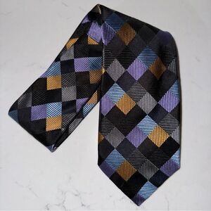 Jos. A. Bank Signature Collection Multicolor Diamond Patterned 100% Silk Tie